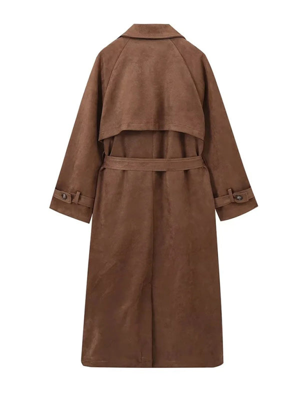 Khaki Trench Double Breasted Lapel Coat