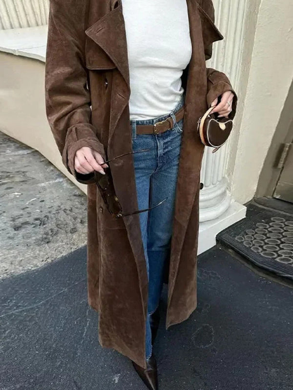 Khaki Trench Double Breasted Lapel Coat