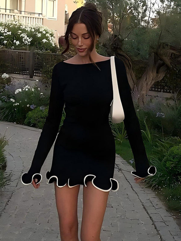 Tight short skirt ruffle dress