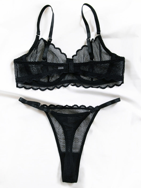 New hollow perspective gathered wave lace underwear set