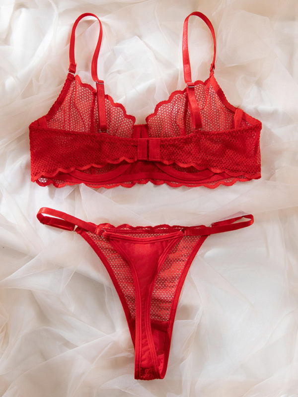 New hollow perspective gathered wave lace underwear set