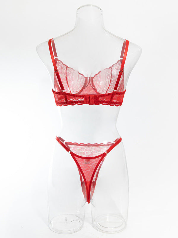 New hollow perspective gathered wave lace underwear set