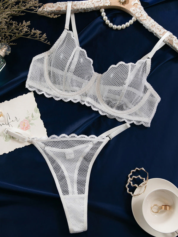 New hollow perspective gathered wave lace underwear set