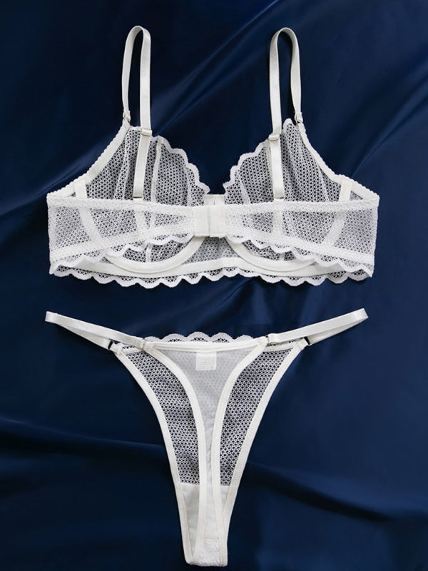 New hollow perspective gathered wave lace underwear set