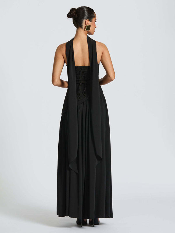 Strapless Solid-Color Maxi Dress with Open Back & Slit