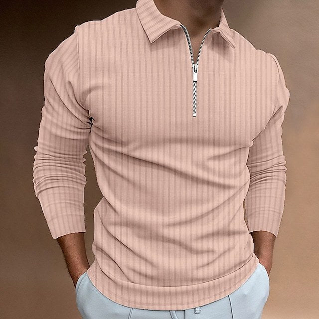 Men's Zipper Striped Long Sleeve Sweater