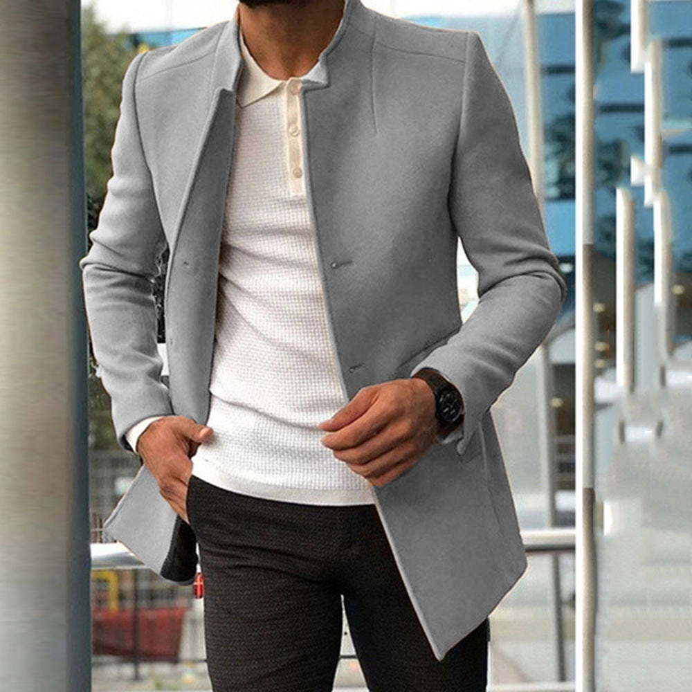 Men's Slim  Fashion Single-breasted Solid Color Coat
