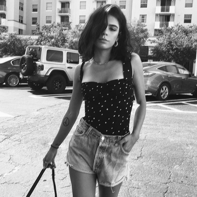 Women Dot Strap Crop Top