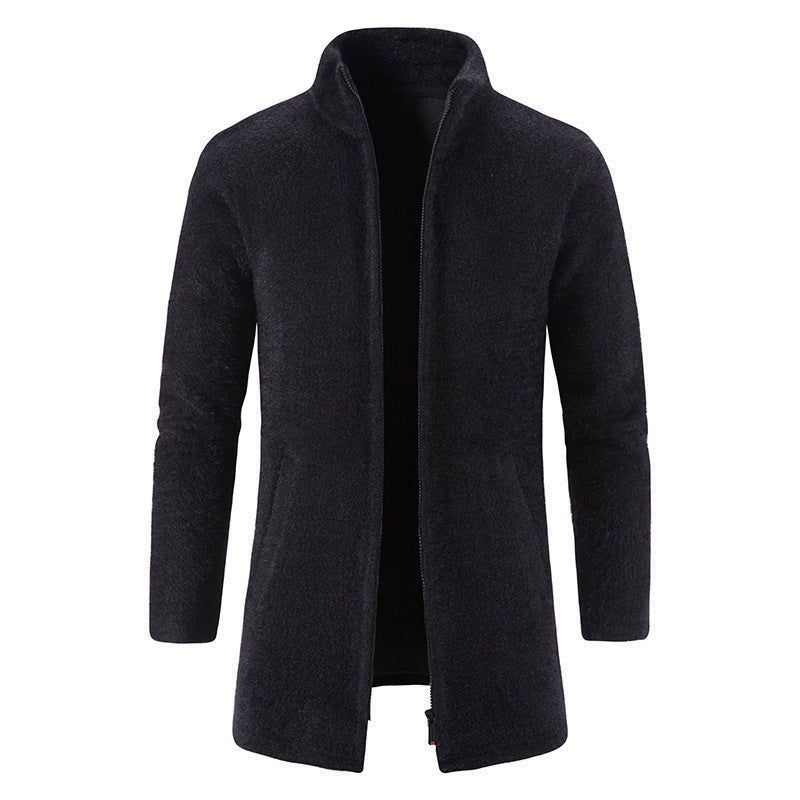 Men's Fleece Lined Padded Warm Keeping Stand Collar Overcoat