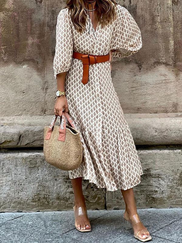 V-neck Puff Sleeve Dress