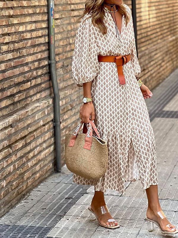 V-neck Puff Sleeve Dress