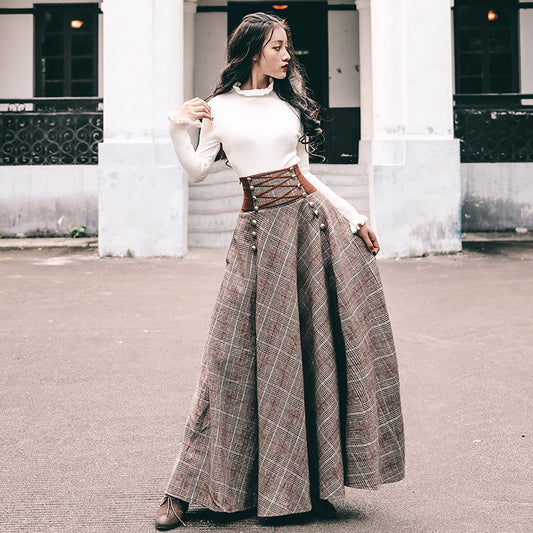 Vintage High Waist Long Sleeve Long Skirt Set