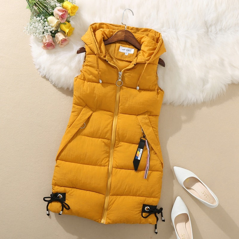 Sleeveless Mid-Length Hooded Jacket