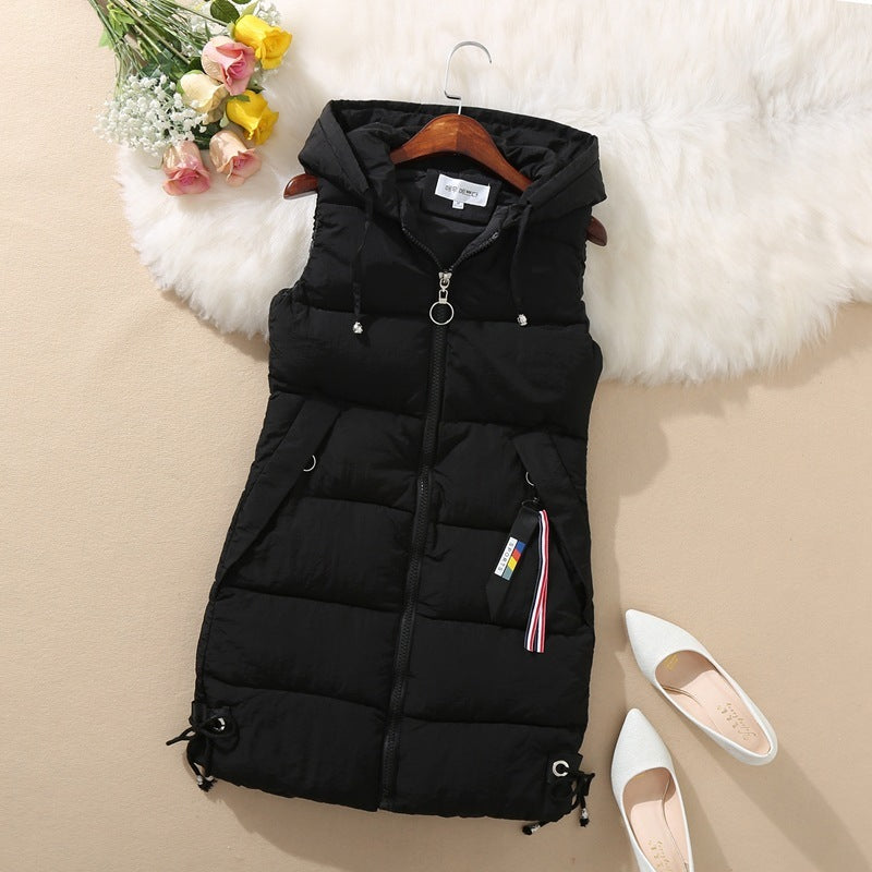 Sleeveless Mid-Length Hooded Jacket