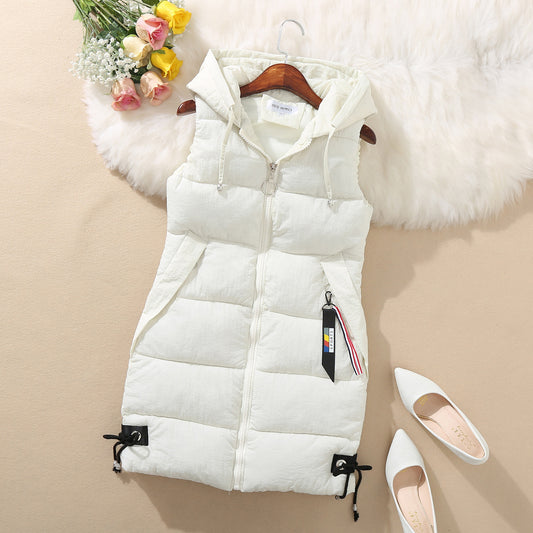 Sleeveless Mid-Length Hooded Jacket