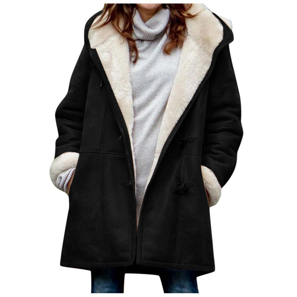 Pure Color Casual Warm Mid-Length Hooded Coat