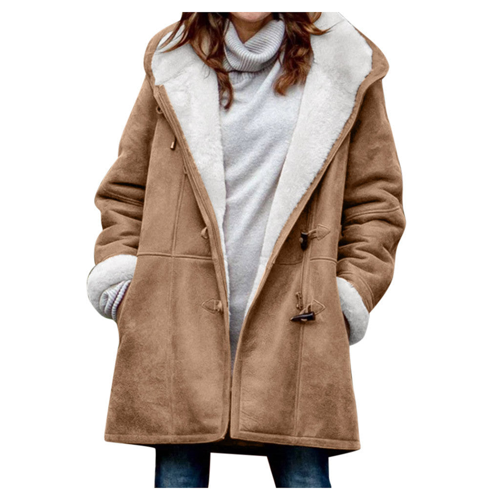 Pure Color Casual Warm Mid-Length Hooded Coat