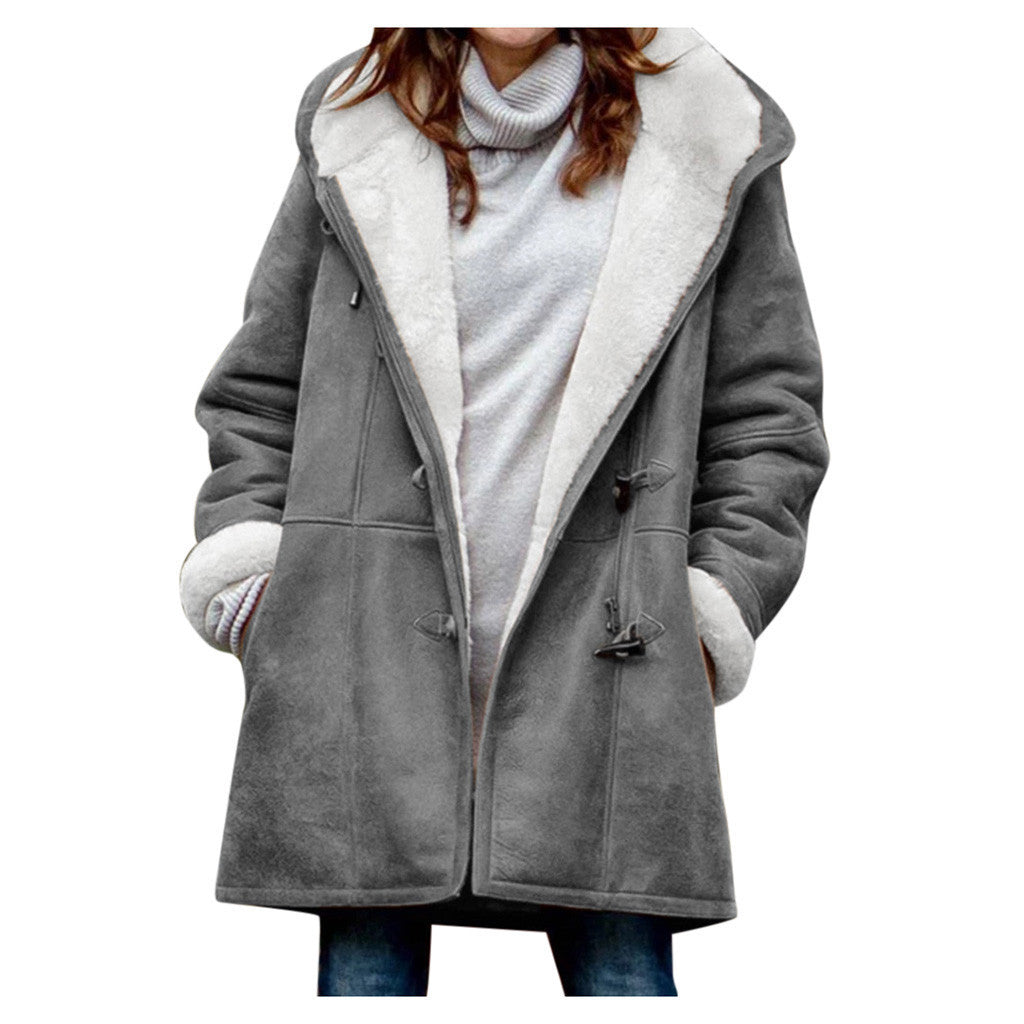 Pure Color Casual Warm Mid-Length Hooded Coat