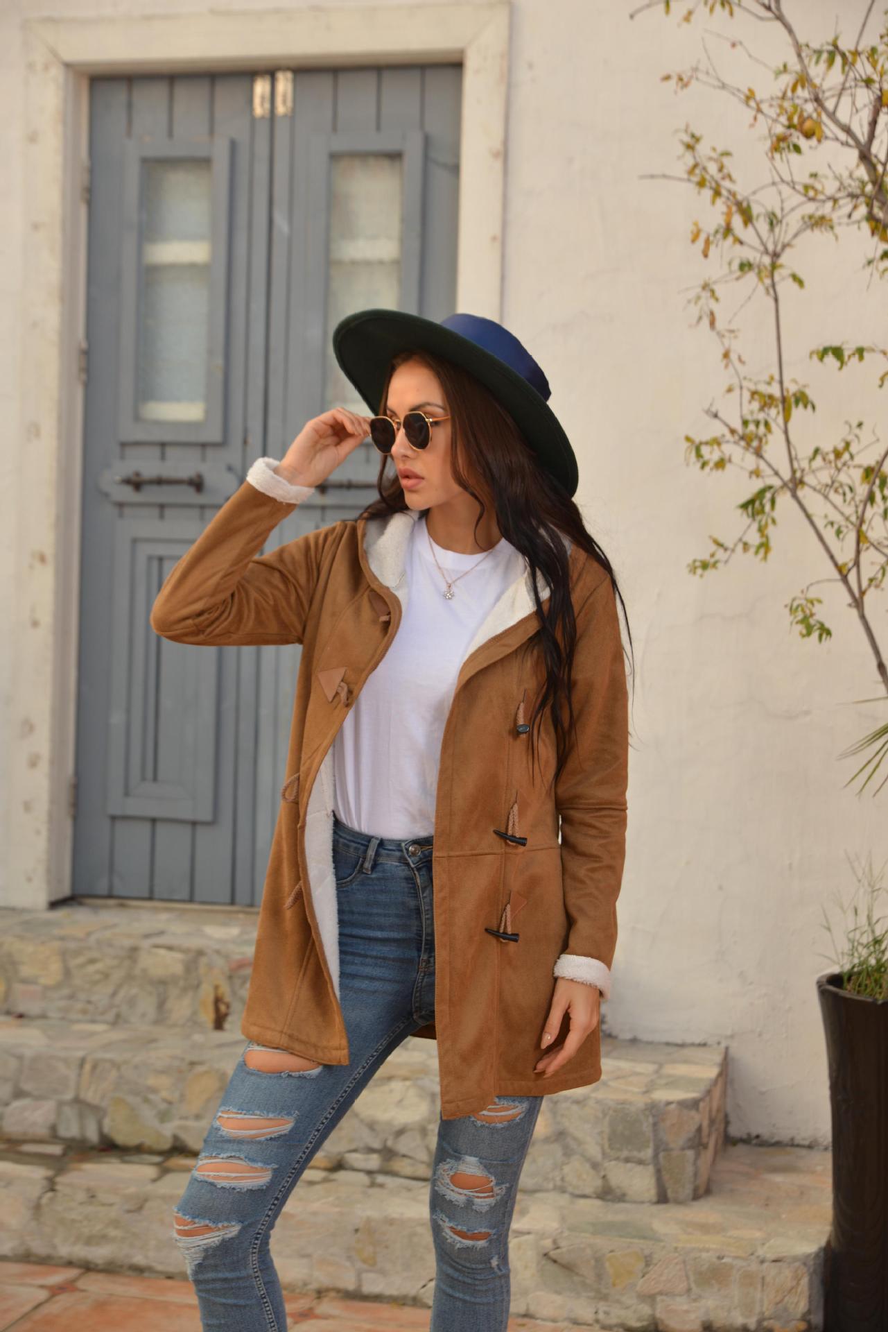 Pure Color Casual Warm Mid-Length Hooded Coat