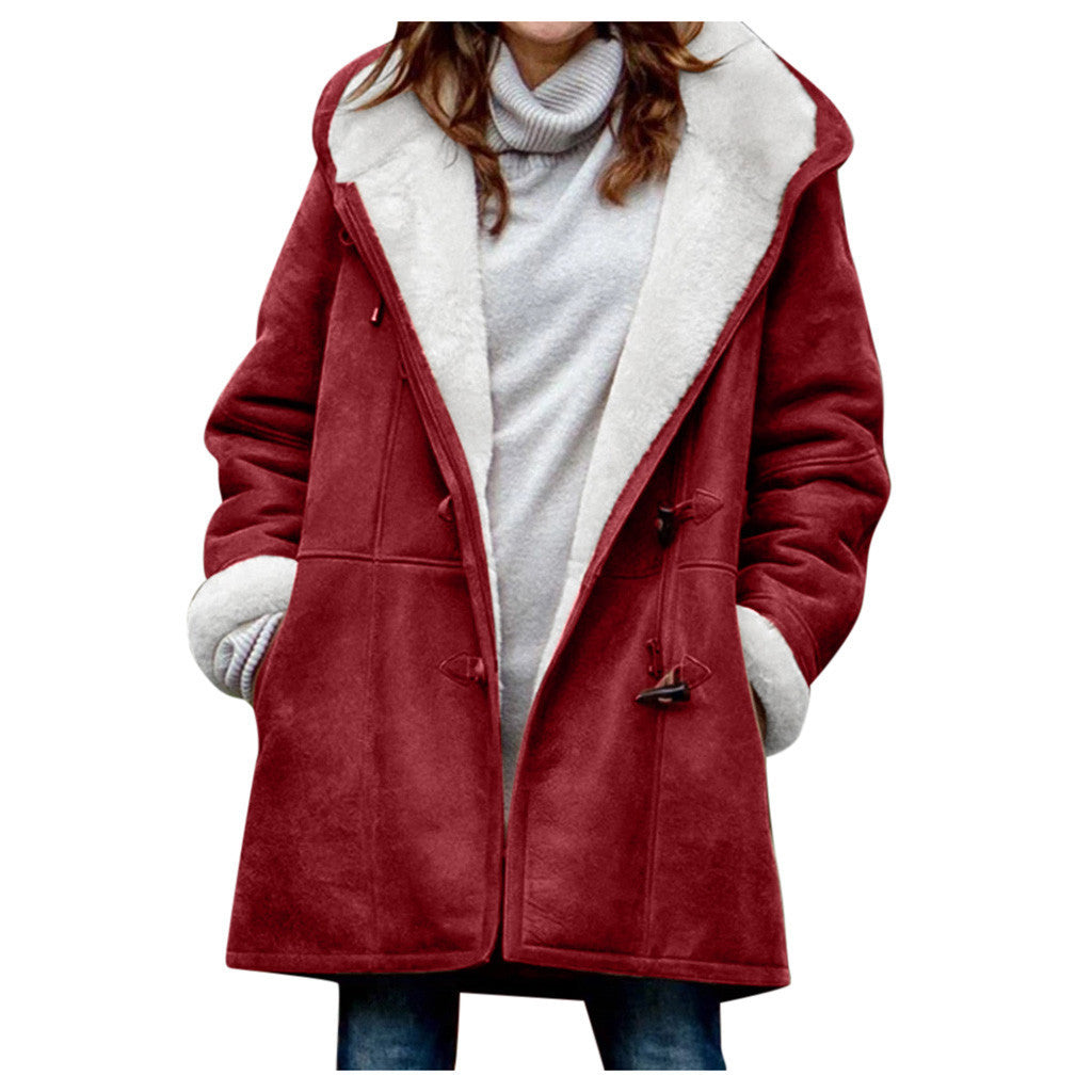 Pure Color Casual Warm Mid-Length Hooded Coat