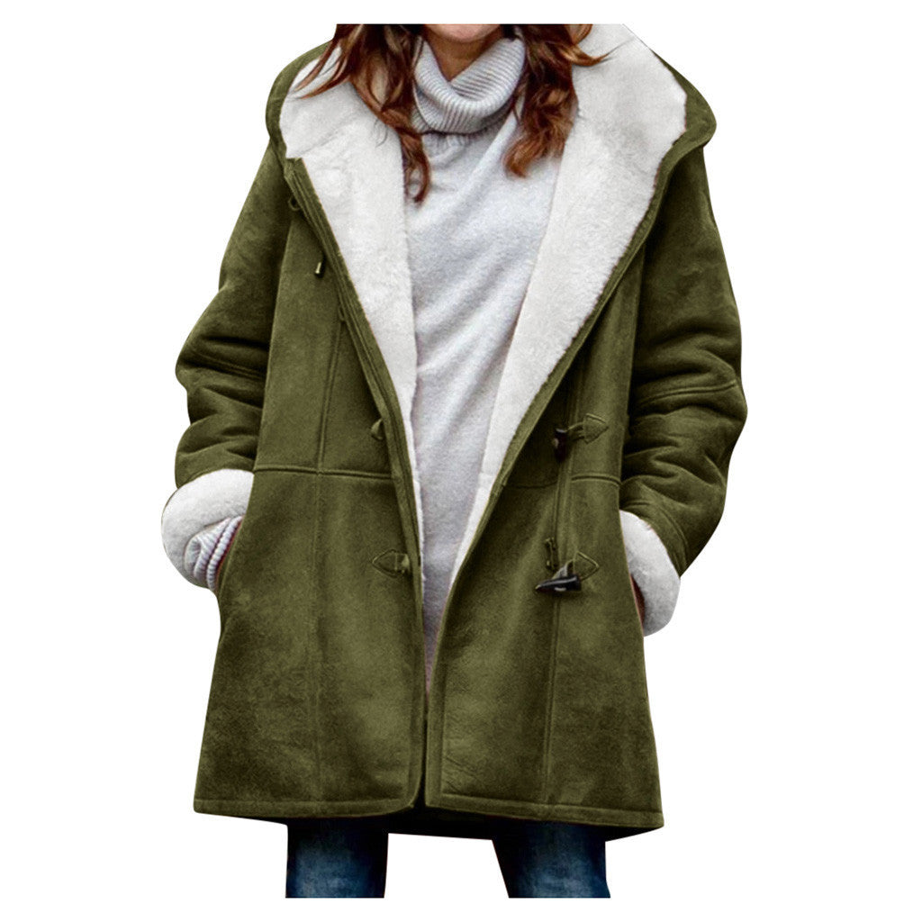 Pure Color Casual Warm Mid-Length Hooded Coat