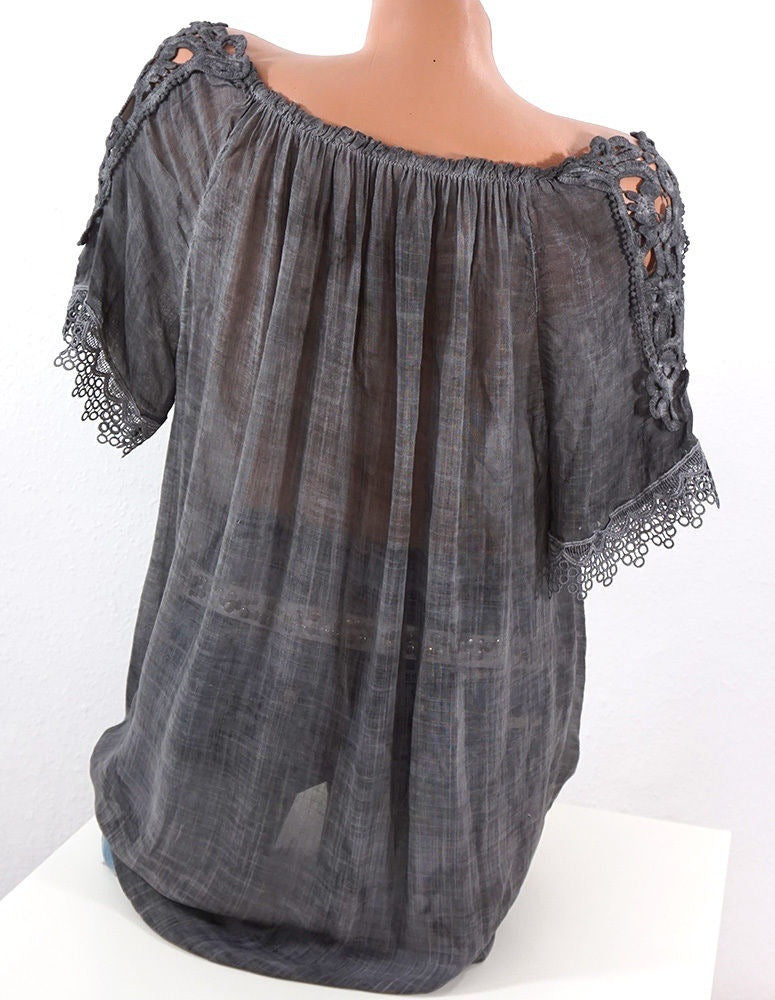 Women's Translucent Off shoulder Short-sleeve blouse