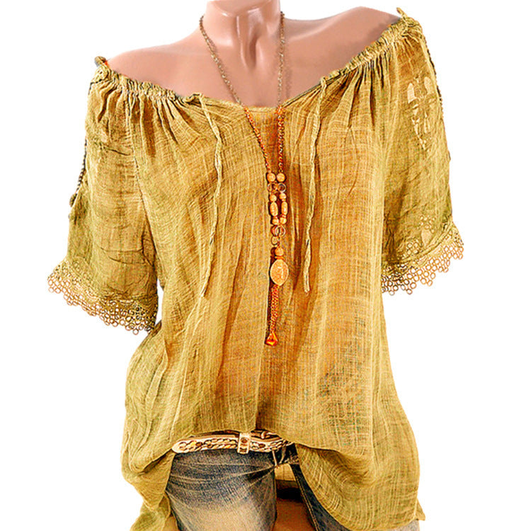 Women's Translucent Off shoulder Short-sleeve blouse