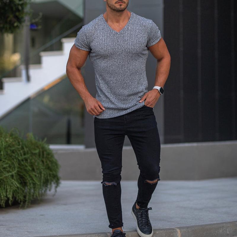 Men's Summer V-neck Sports Breathable Bottoming Shirt