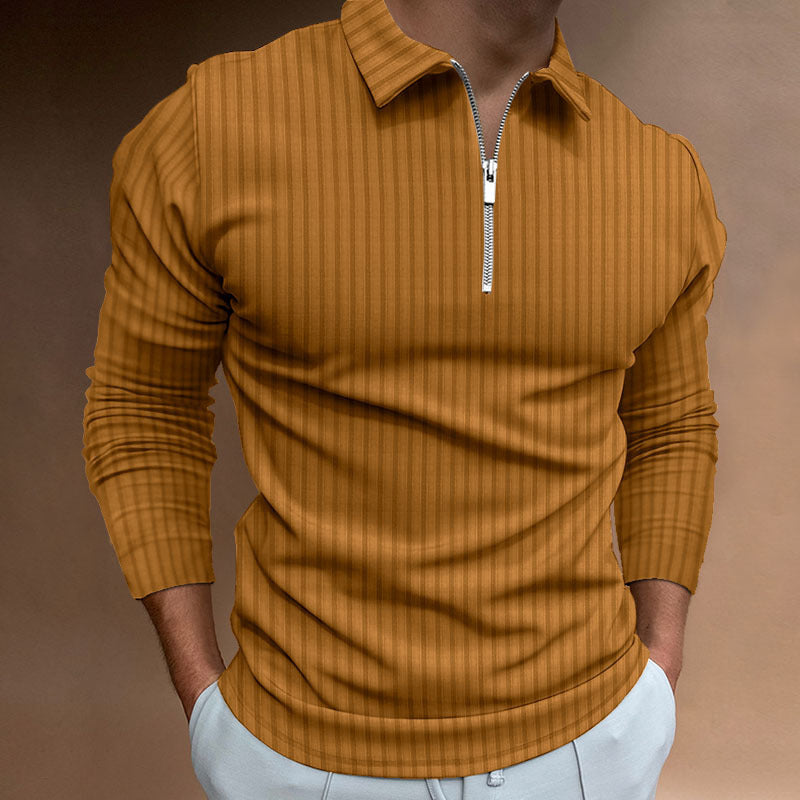Men's Zipper Striped Long Sleeve Sweater
