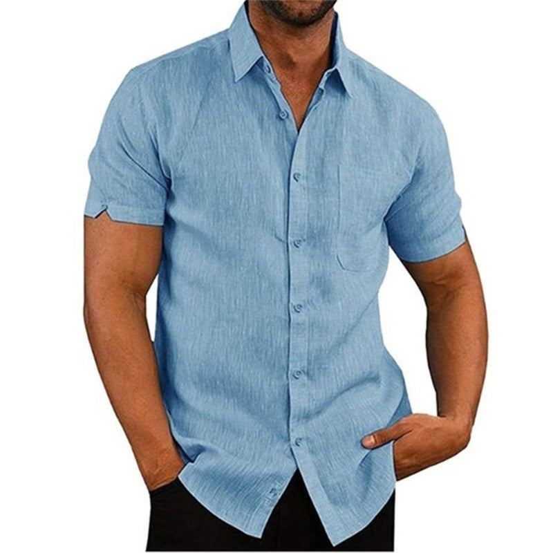 Solid Color Short Sleeve Button Shirt