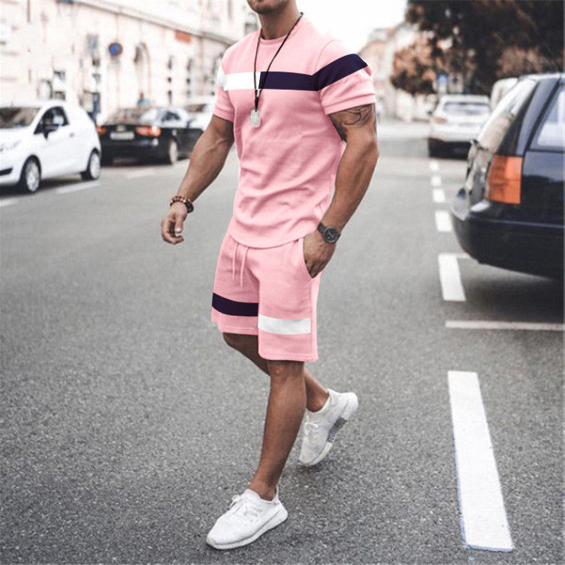 Men's Athletic Leisure Patchwork Short Sleeve Suit