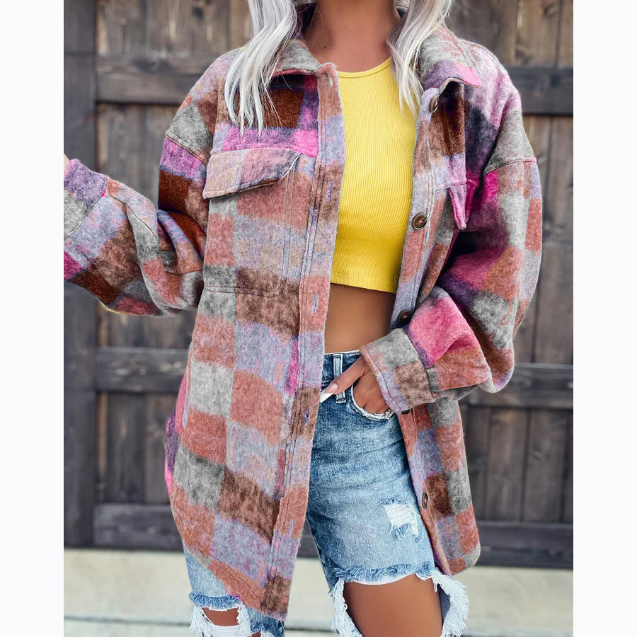 Printed Fashion Polo Collar Long-sleeve Coat