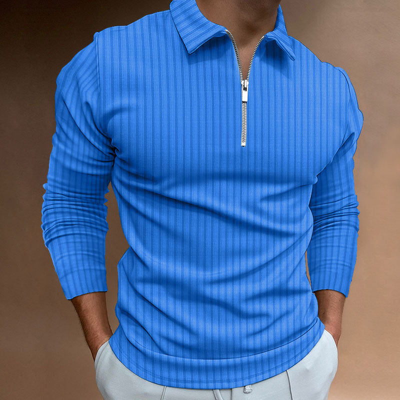 Men's Zipper Striped Long Sleeve Sweater