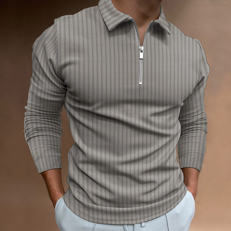 Men's Zipper Striped Long Sleeve Sweater