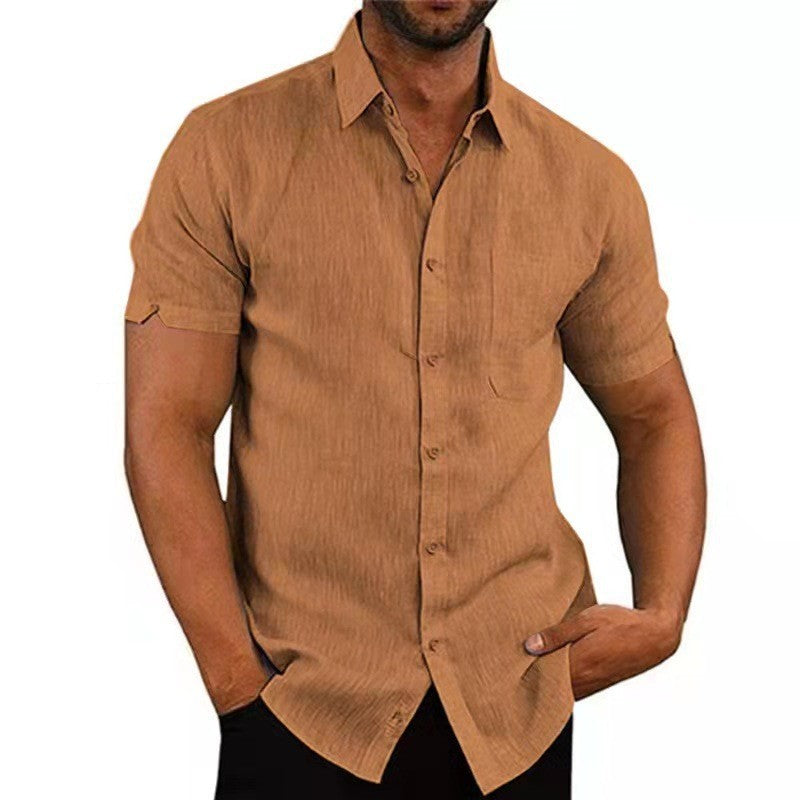 Solid Color Short Sleeve Button Shirt
