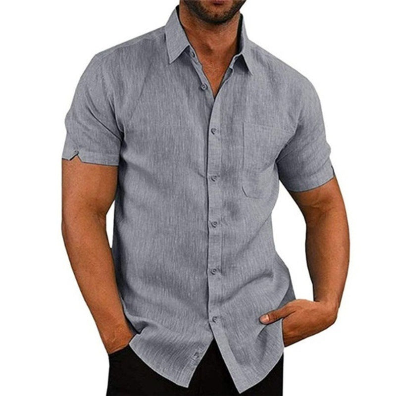 Solid Color Short Sleeve Button Shirt