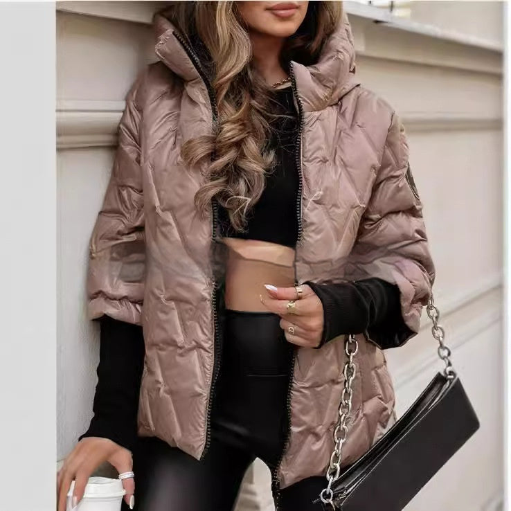 Hooded Fashion Loose-fitting Long Sleeves Patchwork Cotton Jacket Coat