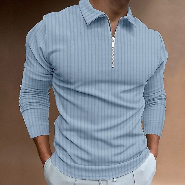Men's Zipper Striped Long Sleeve Sweater
