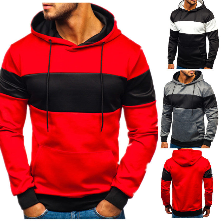 Men's stitching long sleeve hooded sweatshirt