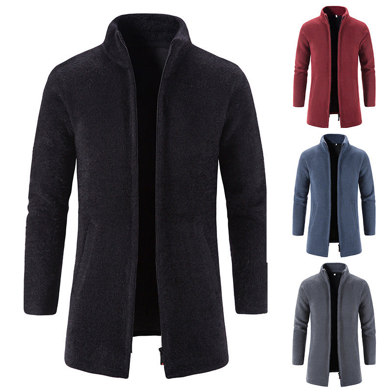 Men's Fleece Lined Padded Warm Keeping Stand Collar Overcoat