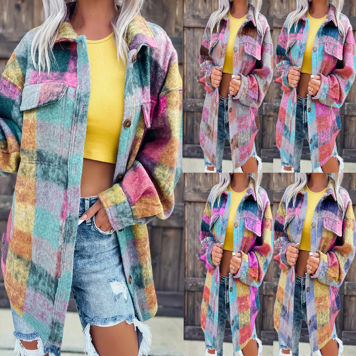 Printed Fashion Polo Collar Long-sleeve Coat