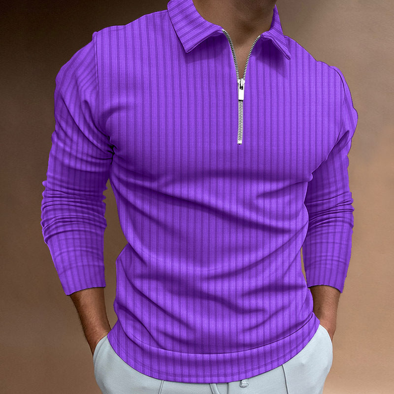 Men's Zipper Striped Long Sleeve Sweater