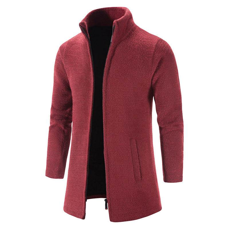 Men's Fleece Lined Padded Warm Keeping Stand Collar Overcoat