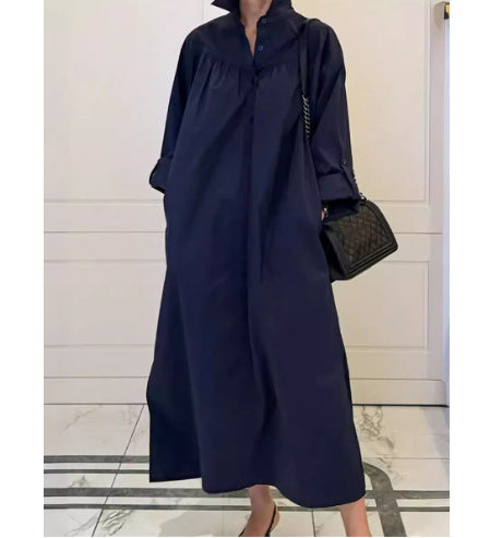 Retro Folk Style Loose Long-sleeved Big Swing Dress