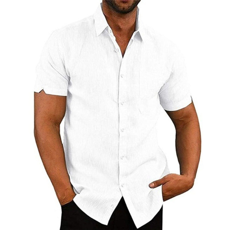 Solid Color Short Sleeve Button Shirt