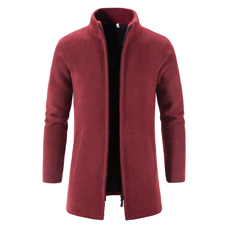Men's Fleece Lined Padded Warm Keeping Stand Collar Overcoat