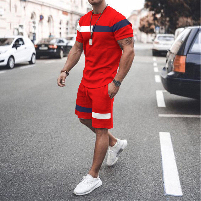 Men's Athletic Leisure Patchwork Short Sleeve Suit