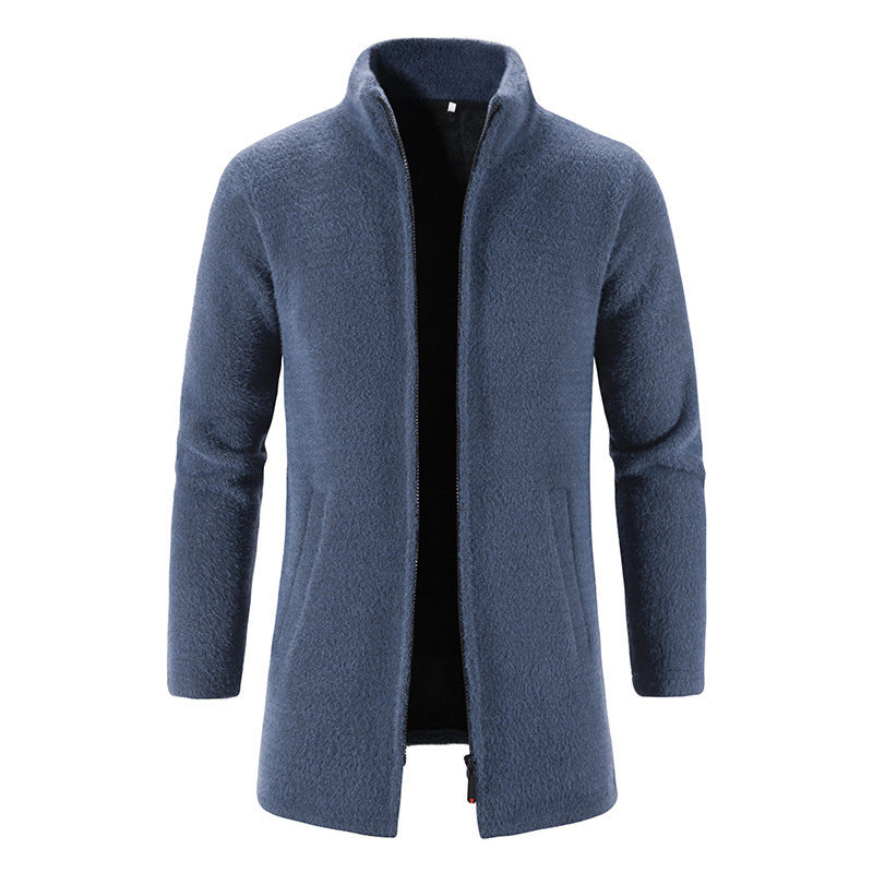 Men's Fleece Lined Padded Warm Keeping Stand Collar Overcoat