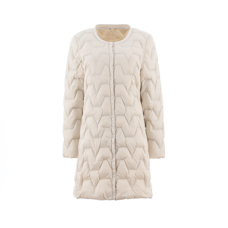 Lightweight Down Women's Collarless Mid-length  Round Neck Liner Slim Fit Coat