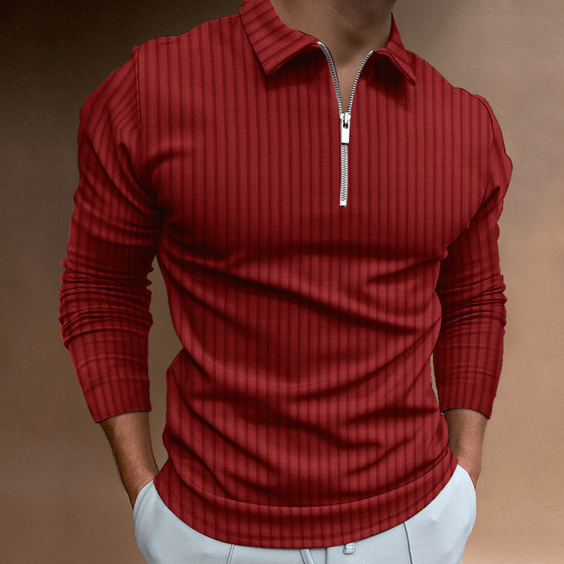 Men's Zipper Striped Long Sleeve Sweater